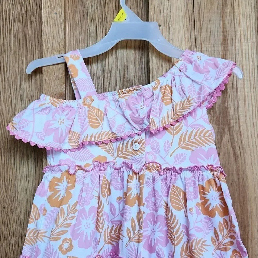 Good Lad Girls Ruffle One Shoulder Dress, Size 4T, Pink & White Hawaiian